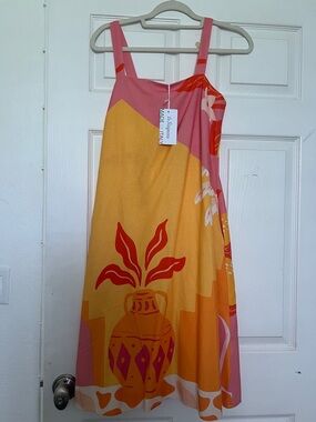 Italian-Made Pink & Yellow Floral Midi Dress